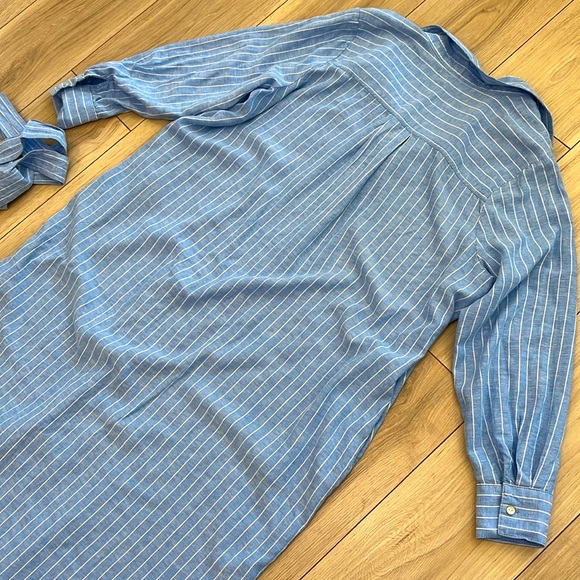 M&S Collection Blue Stripes Linen Blend Midi Shirt Dress - Picture 15 of 15